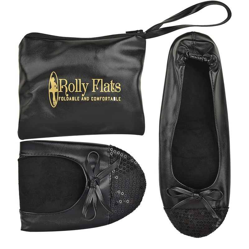 Rolly Flats Women's Foldable Flats â€“ Portable Ballet Slippers Shoes for Travel, Wedding â€“ Fits in Purse (L, Black Sequin Tip) - Image 3